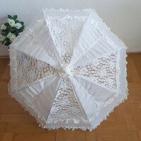 Wedding ele25 - snow-white silk and lace bridal parasol