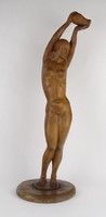 1P702 Régi nagyméretű vízöntő egészalakos női akt faragott fa szobor 53 cm