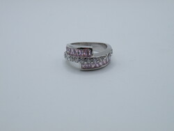 Uk0196 pink and clear stone sterling silver 925 ring size 55 1/2