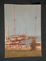 Postcard, balaton detail, pier, harbor, sailboat, cruise ship