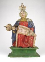 1P663 XIX. századi Mária halott Jézussal faragott festett szobor 35 cm