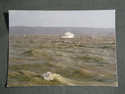 Postcard, Balaton skyline, Länyfalu cruise ship on the stormy Balaton, detail