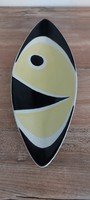 Fekete-sárga Török János  Zsolnay porcelán  modern csónaktányér, halas tál, kínáló
