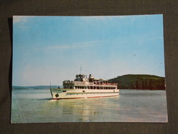Postcard, Balaton beach, skyline, Beloianis cruise ship detail
