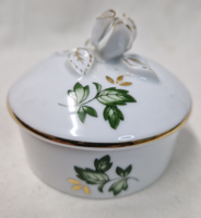 Hölóháza, porcelain, rose lid, Erika pattern jewelry holder or bonbonnier, in perfect condition