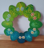 New! Egg wreath with blue green mandala decoration, hand painted, 20 cm