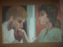 L.Kovács julia/pósfai julia/pósfainé: hand kiss, painting, watercolor, 41x64 cm