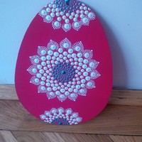 New! Red wooden eggs (2) with mandala decoration, hand painted, 24x18cm