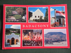 Postcard, Balaton, Badacsony, mosaic details, Kisfaludy wine house, buffet, view, wine bar, sailing ship