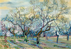 Fruit with blooming plum trees - after Van Gogh - oil painting - 50 x 70 cm