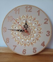 New! Wall clock with beige brown mandala decoration, hand painted, 25 cm