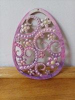 New! Purple pink openwork wooden egg, hand painted, 18.5x14cm