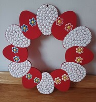 New! Egg wreath with red and white mandala decoration, hand painted, 20 cm