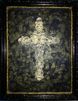 Akril festmény 3 D -s vallási jelképpel