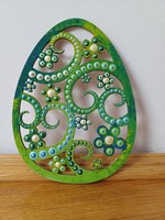 New! Blue green openwork wooden egg, hand painted, 18.5x14cm