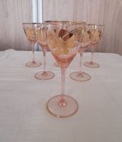 6 Pink liqueur glasses with a gilded pattern