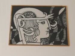 Szász Endre Hollóházi porcelán kép, limitált, sorszámos, 5 x 8,5 cm