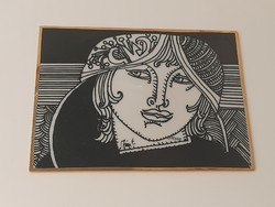 Szász Endre Hollóházi porcelán kép, 11,5 x 8,5 cm