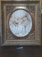 Olasz Klasszikus Barokk Keretes,Plasztikus Barokk Jelenetes 3 D Életkép Reprodukció. 60 x 55 cm.