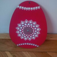 New! Red wooden egg (1) with mandala decoration, hand painted, 24x18cm