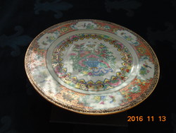 1930 CANTON kézzel festett,kézzel jelzett rózsás madaras dísztányér arany kínai ikonográfiával