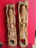 Eastern sages carved sandalwood statue in a pair 30-32 cm