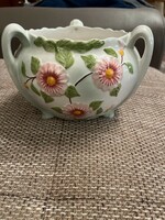 Embossed flower-patterned, three-eared porcelain bowl in perfect condition!
