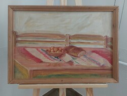 (K) Asztali csendélet festmény Tóth Z szignóval 63x43 cm kerettel