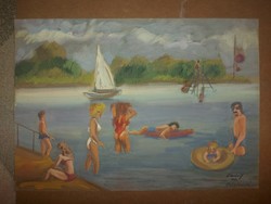 L.Kovács Júlia/Pósfai Júlia/Pósfainé: "Strand", festmény, akvarell, 35x50 cm