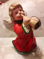 Karácsonyi figurális nagyobb tea mécses tartó trombitás angyal dekoráció 16x10cm hibátlan