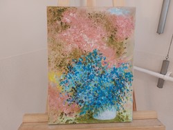 (K) Modern virágcsendélet festmény 40x30 cm kerettel
