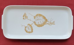Bavaria német porcelán tálaló tál tányér süteményes arany levél virág mintával