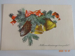 Old graphic Christmas greeting card, postage stamp - drawing by Louis the Greek