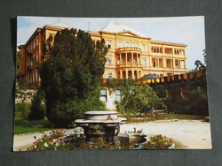 Postcard, Balatonfüred, state heart hospital, castle skyline, park detail fountain