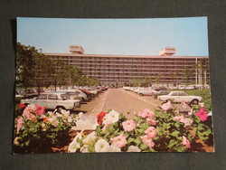 Képeslap, Balatonfüred, Annabella szálló hotel látkép, parkoló részlet autókkal