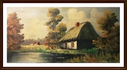 Wonderful antique landscape, oil painting, 60 x 30 cm