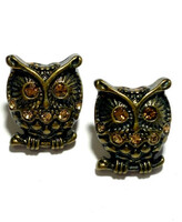 A pair of owl shaped decorative rhinestone women's earrings 16 mm