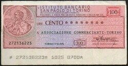 D - 135 -  Külföldi bankjegyek:  1976 Olaszország 100 líra pénztárcsekk
