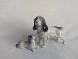 Antique metzler & ortloff porcelain spaniel miniature duo