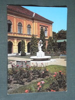 Postcard, Balatonfüred, Sot sanatorium, Kisfaludy lizard nude sculpture, park detail