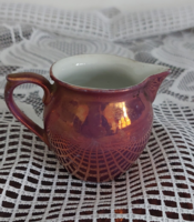 Régi koronás jelzett porcelán irizáló, lüsztermázas fényes rózsaarany színű mini kiöntő 6 cm