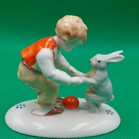 Metzler & Ortloff  Húsvéti nyuszi kisfiúval porcelán figura