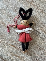 Wooden and chenille bunny Easter or Christmas tree decoration