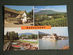 Postcard, Badacsony, mosaic details, small village house, wine bar, view, harbor, Siófok catamaran ship