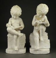 1Q468 antique reading child marble statue pair 33 cm