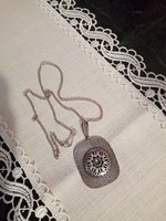 Old silver-plated copper craftsman pendant with chain - goldsmith's work