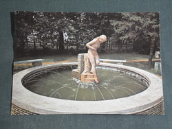 Postcard, balaton boglarelle, nude sculpture fountain entering water, park detail
