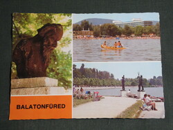 Postcard, Balatonfüred, mosaic details, Rabindranath Tagore statue, beach hotel, Révés fisherman