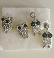 2 pairs of owl figure rhinestone decorative women's earrings, no one has worn them, part of a collection