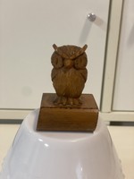 Old carved wooden owl figure statue ornament 7 cm, one piece of a huge owl collection